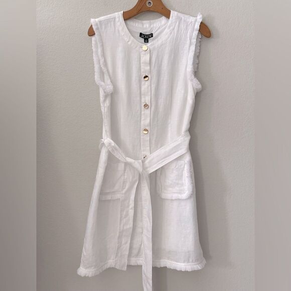 J.Crew Raw Hem Mini Shirtdress Linen White Belted Medium NWT - Picture 6 of 14